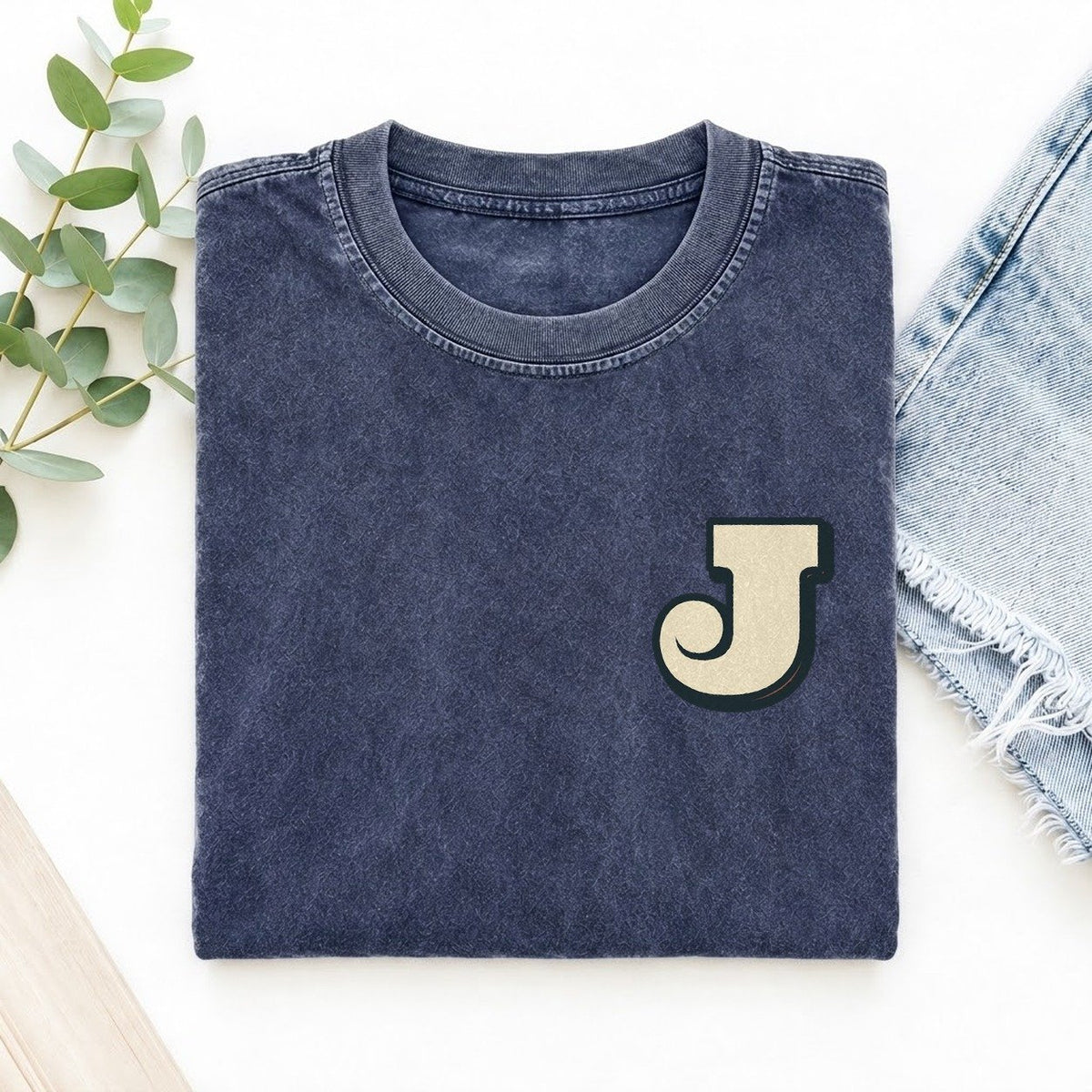 Initial J Left Chest Vintage T-shirt – Blue
