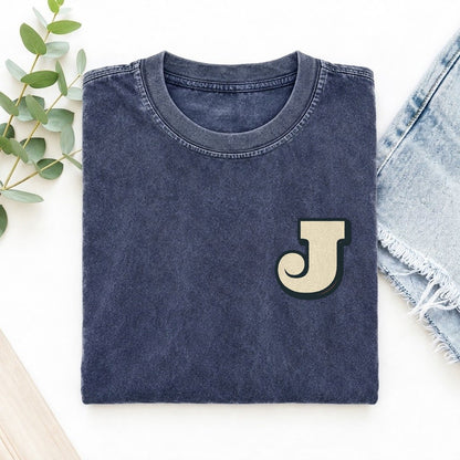 Initial J Left Chest Vintage T-shirt – Blue