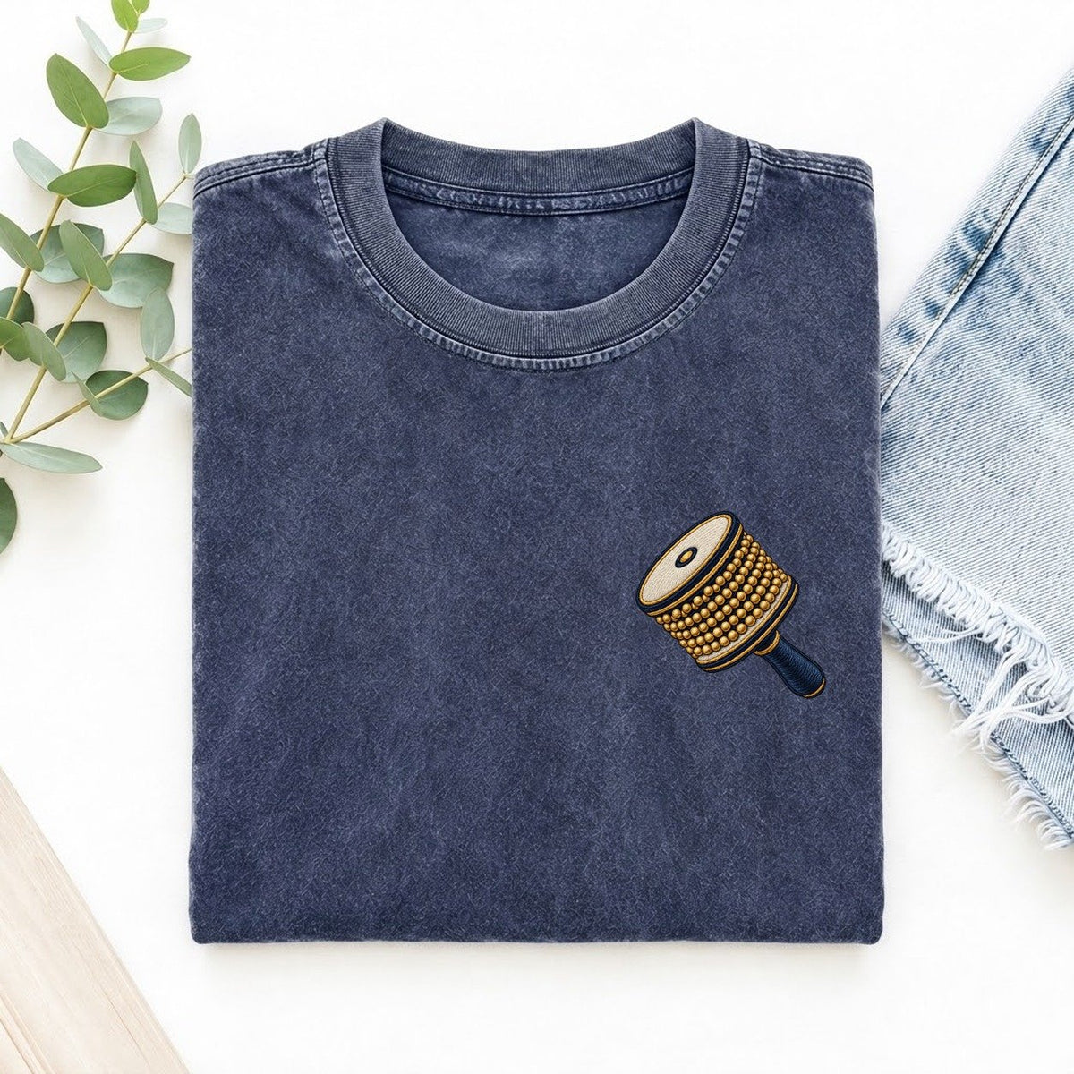 Cabasa Bead Roll Left Chest Vintage T-shirt – Blue