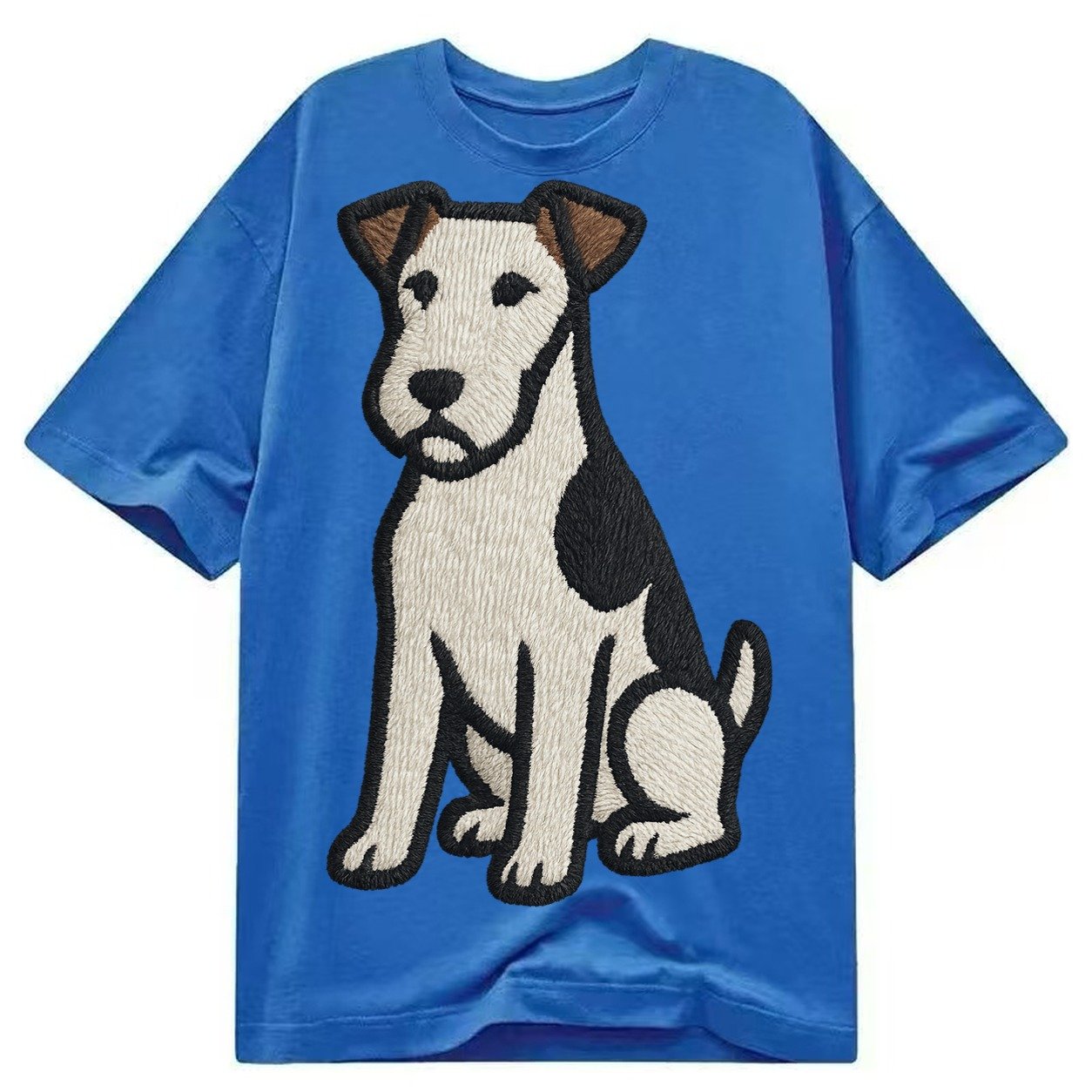 Wire Fox Terrier White With Black Markings Embroidered Desig Classic T-shirt – Blue