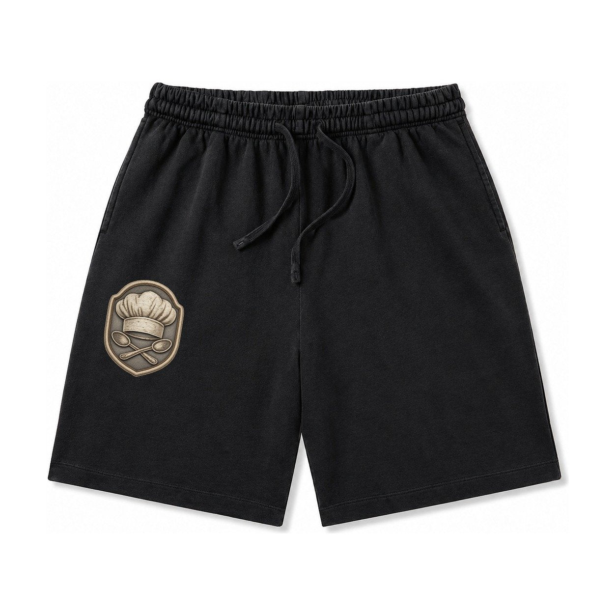 Cooking Chef Hat Toque Blanche With Crossed Spoons In Washed Shorts – Black