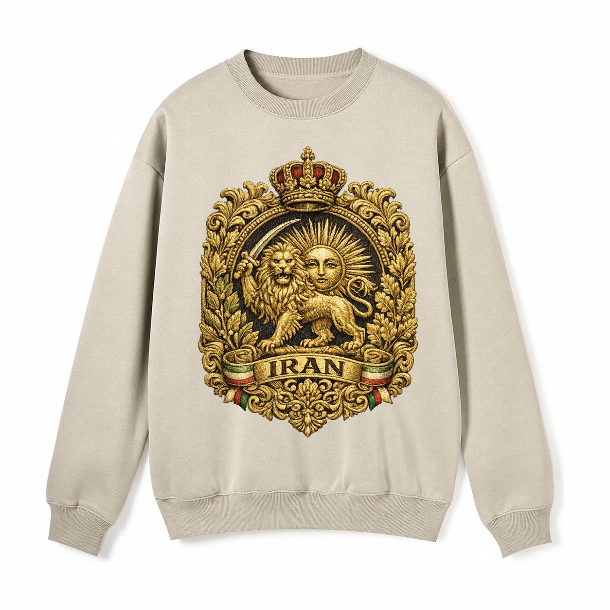 Iran Lion Sun Badge Fleece Sweatshirt – Light Khaki