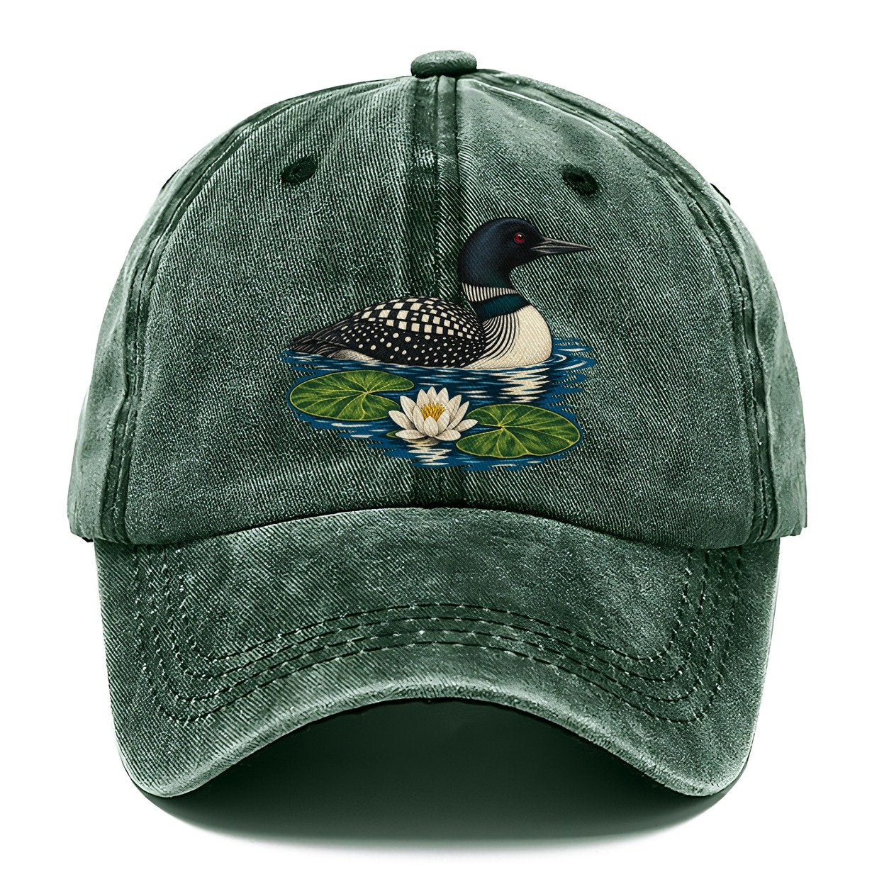 Common Loon And Water Lilies Canada Cultural Icons Classic Cap – Forest Mist