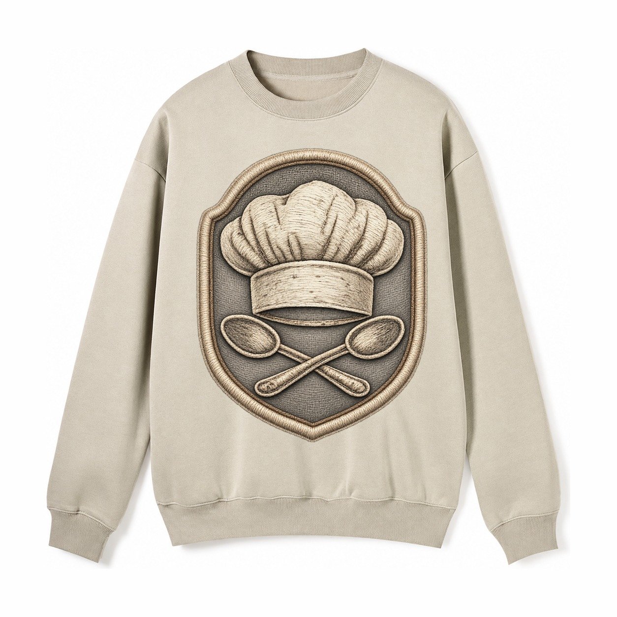 Cooking Chef Hat Toque Blanche With Crossed Spoons In Fleece Sweatshirt – Light Khaki