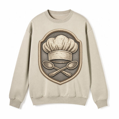 Cooking Chef Hat Toque Blanche With Crossed Spoons In Fleece Sweatshirt – Light Khaki