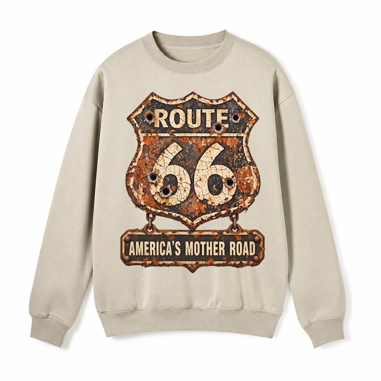 Route 66 Weathered Fleece Sweatshirt – Light Khaki