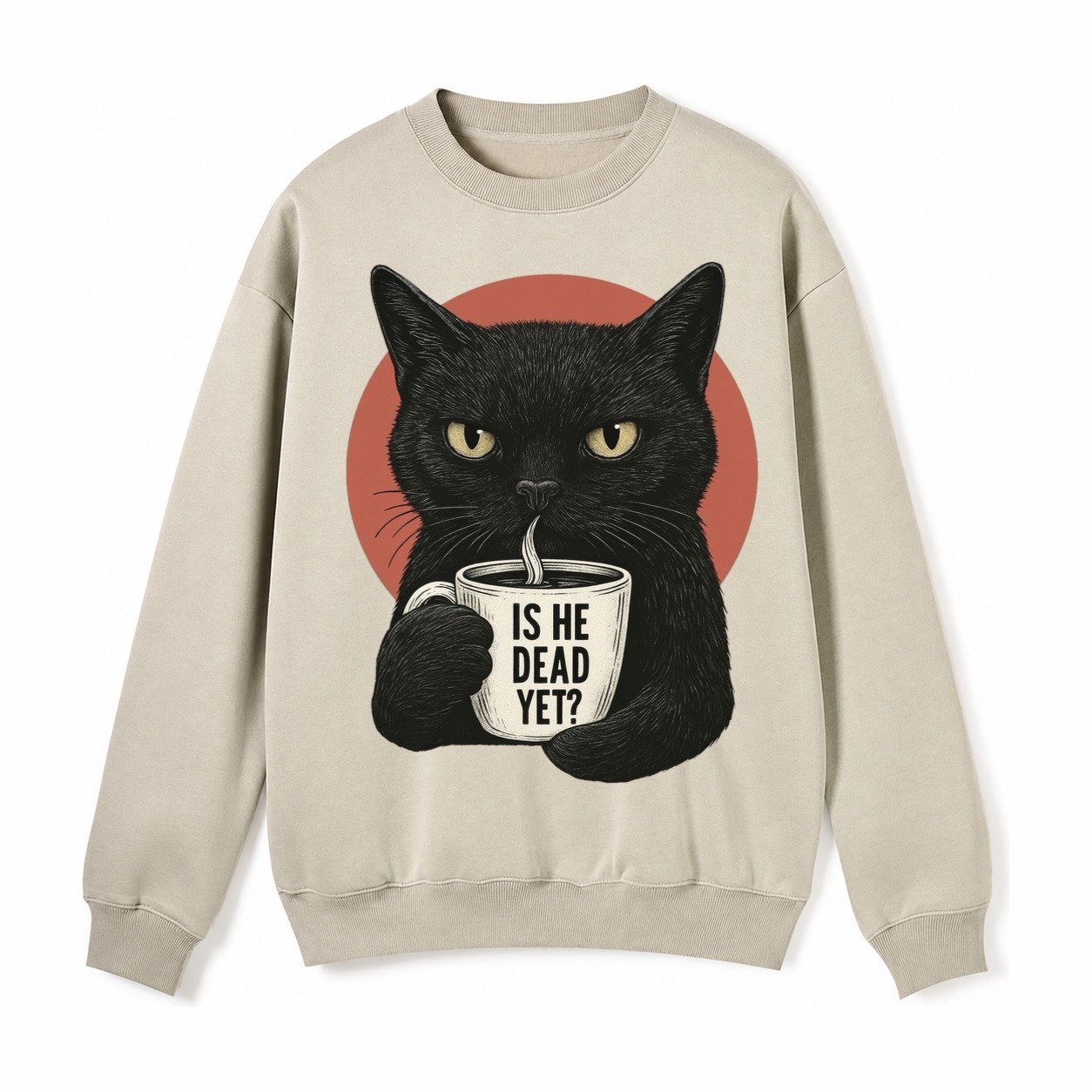 Is He Dead Yet Cat Fleece Sweatshirt – Light Khaki