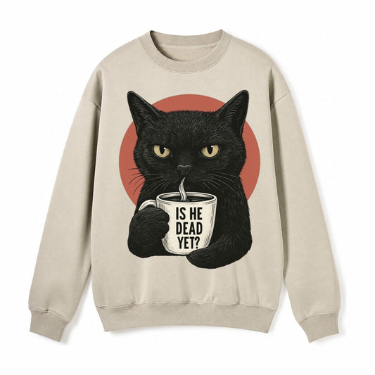 Is He Dead Yet Cat Fleece Sweatshirt – Light Khaki