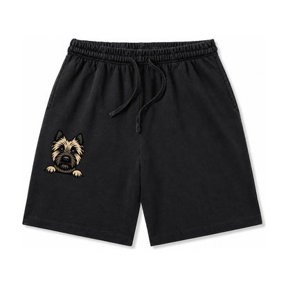 Cairn Terrier Wheaten Colored Pose Washed Shorts – Black
