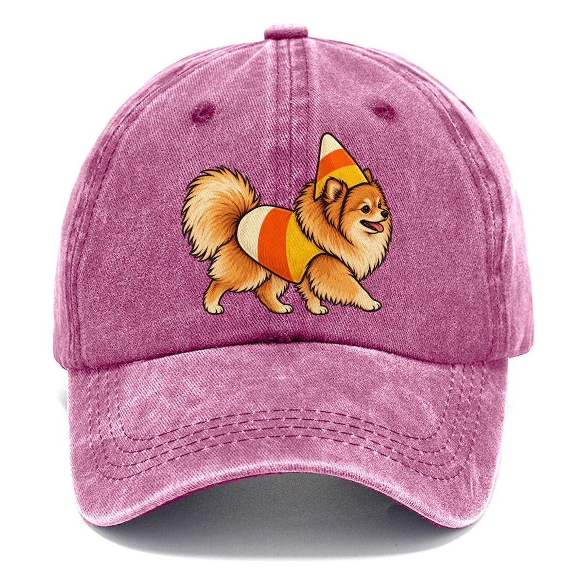 One Pomeranian In Halloween Costume Candy Corn Costume Tri Color Pointed Cone Halloween Dog Parade Classic Cap – Dusty Rose
