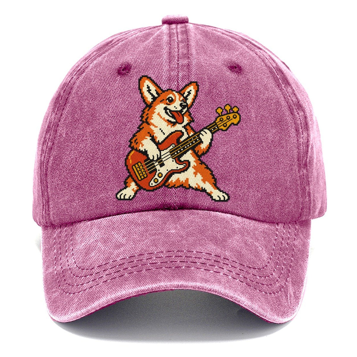 Pixel Art Corgi Bass Player Sundown Classic Cap – Dusty Rose