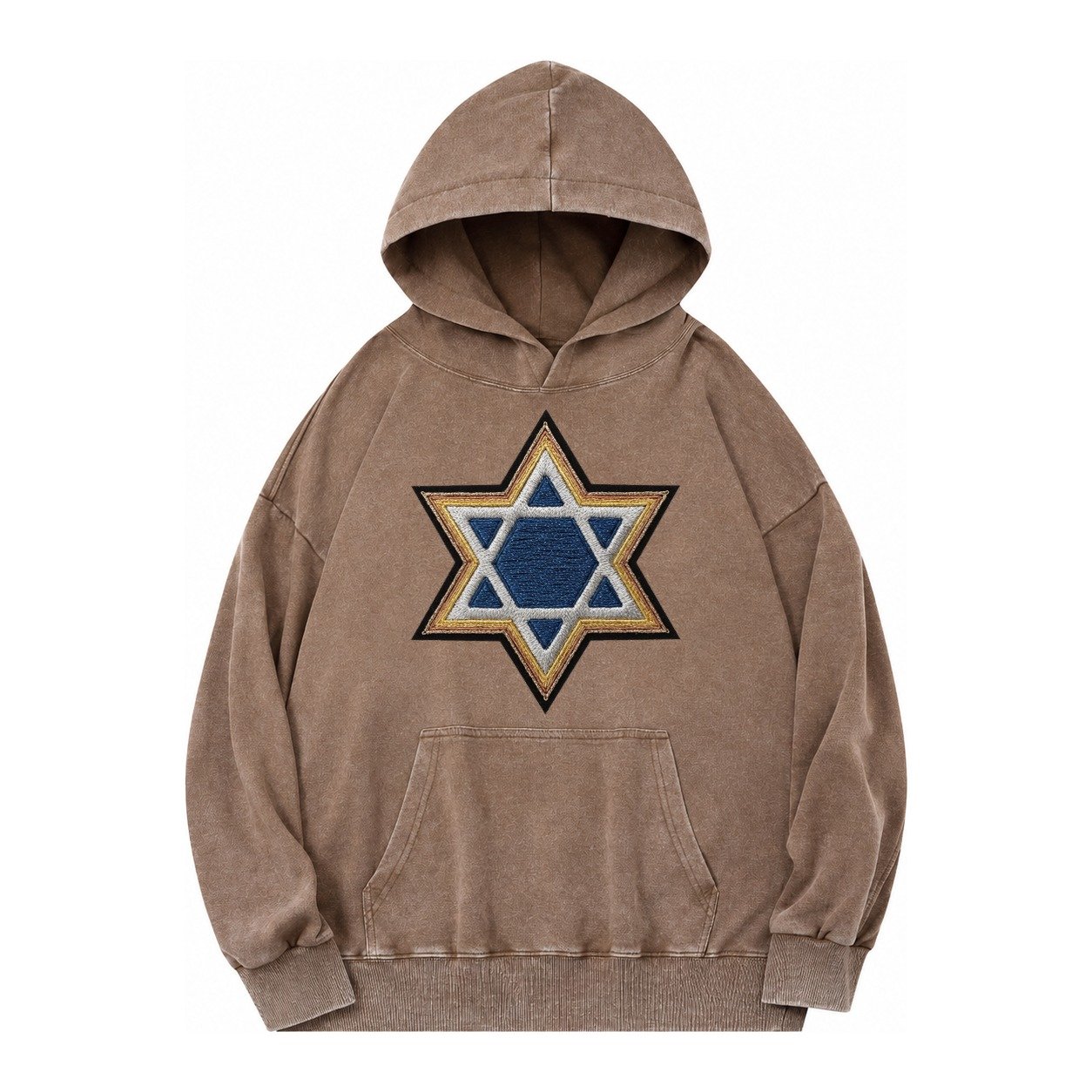 Star Of David Vintage Washed Hoodie – Brown