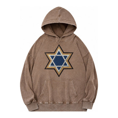 Star Of David Vintage Washed Hoodie – Brown
