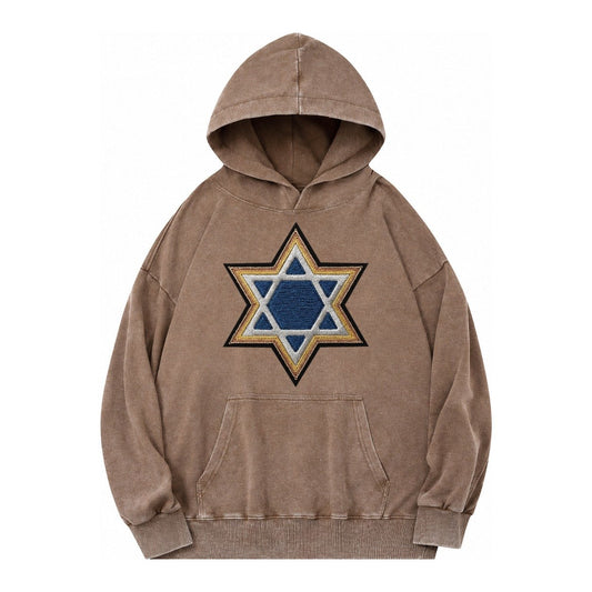 Star Of David Vintage Washed Hoodie – Brown