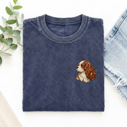 Cavalier Ribbon Ear Keepsake Emblem Left Chest Vintage T-shirt – Blue