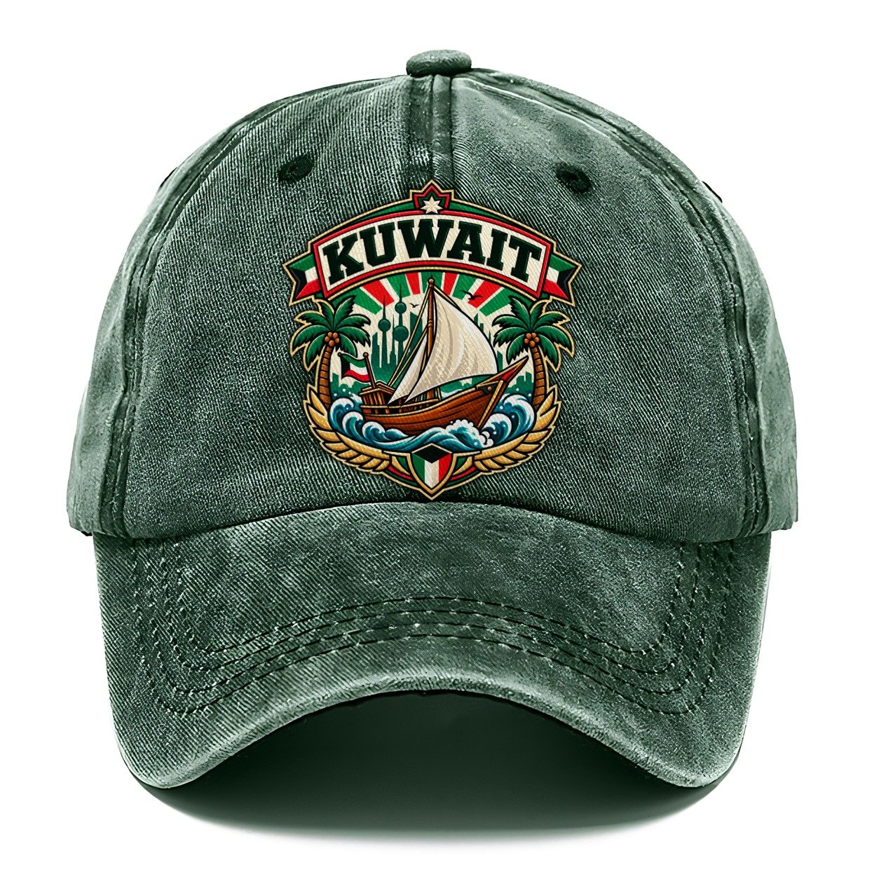 Kuwait Retro Badge Country Logos Classic Cap – Forest Mist