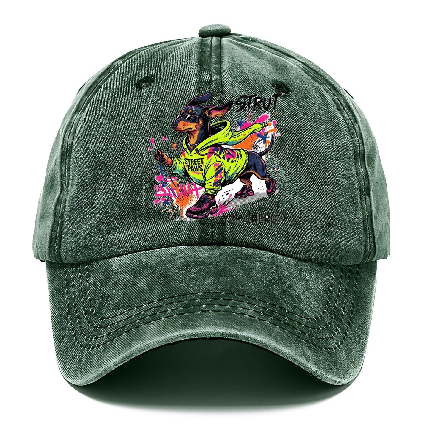 Strut Street Paws Y2K Energy Classic Cap – Forest Mist