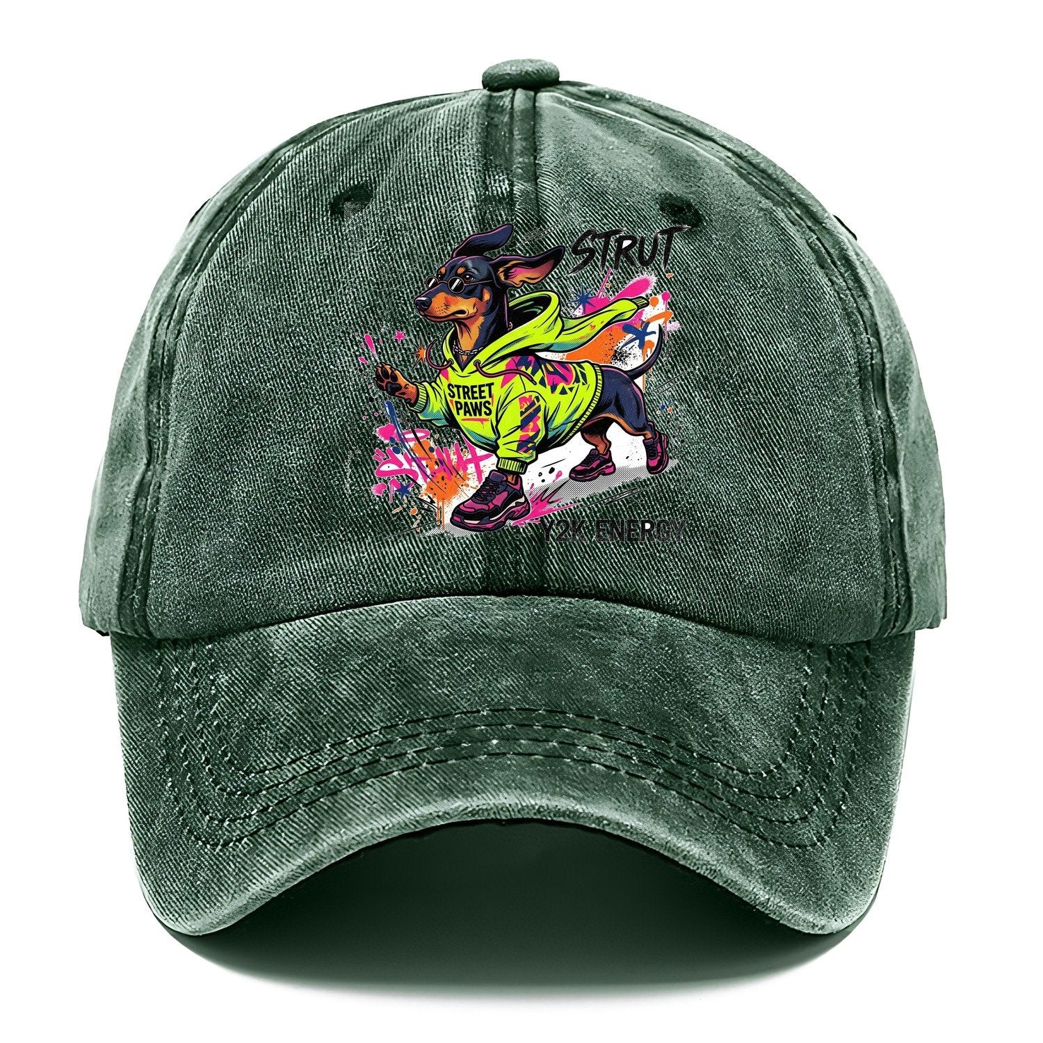 Strut Street Paws Y2K Energy Classic Cap – Forest Mist
