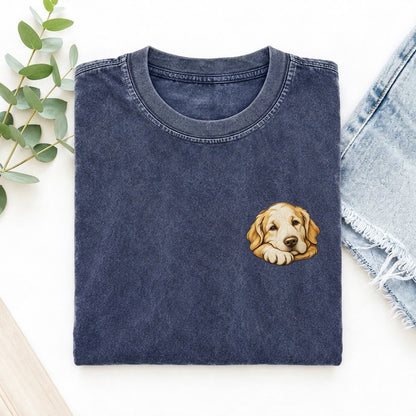Retriever Folded Paw Keepsake Emblem Left Chest Vintage T-shirt – Blue