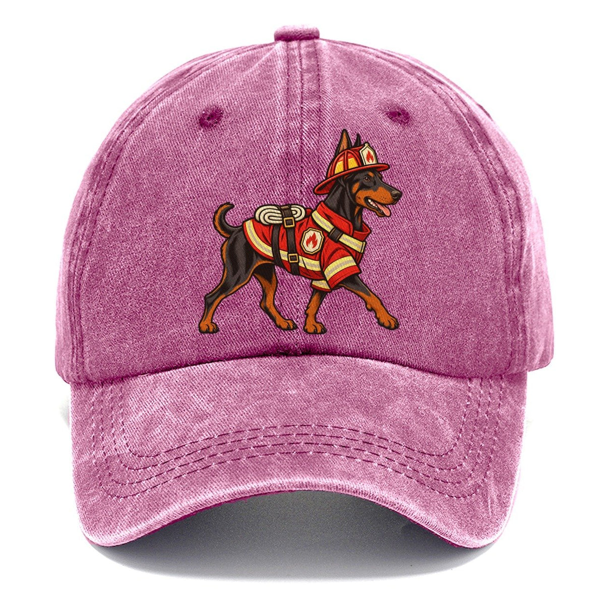 One Doberman Pinscher In Halloween Costume Firefighter Costume With A Small Helmet And Coat Halloween Dog Parade Classic Cap – Dusty Rose