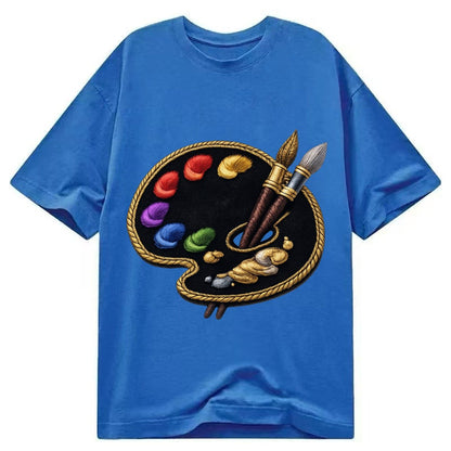 Artist Palette Rainbow Paints Embroidered Ea4b33 Classic T-shirt – Blue