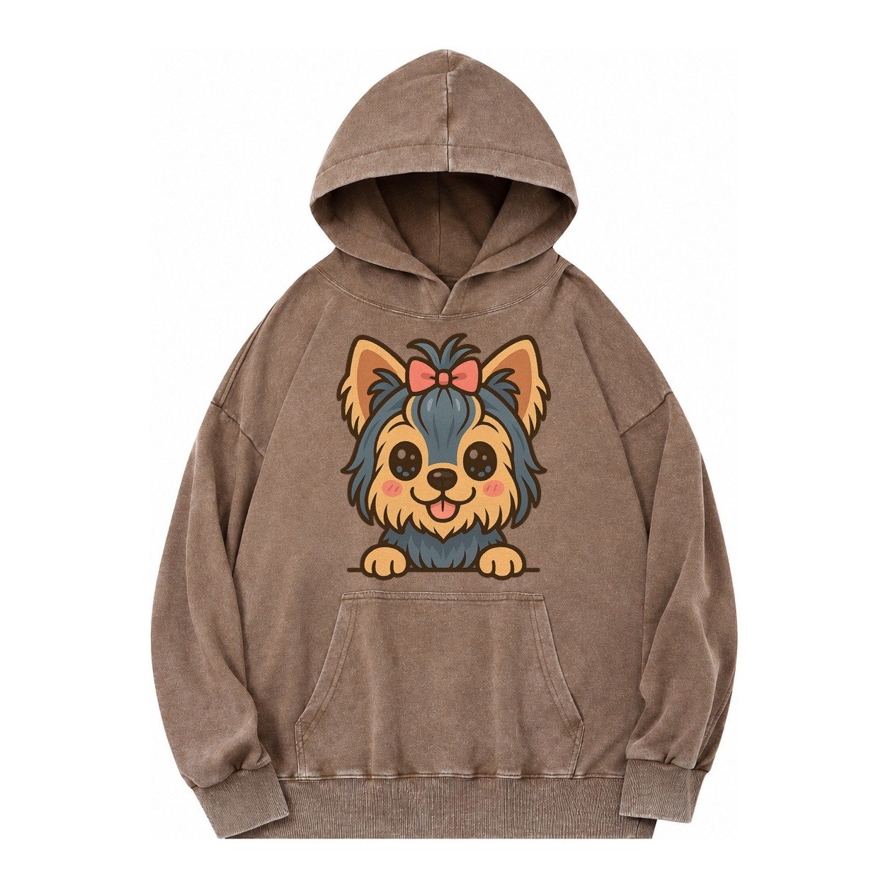 Yorkshire Terrier Modern Tiny Dog Logo Vintage Washed Hoodie – Brown