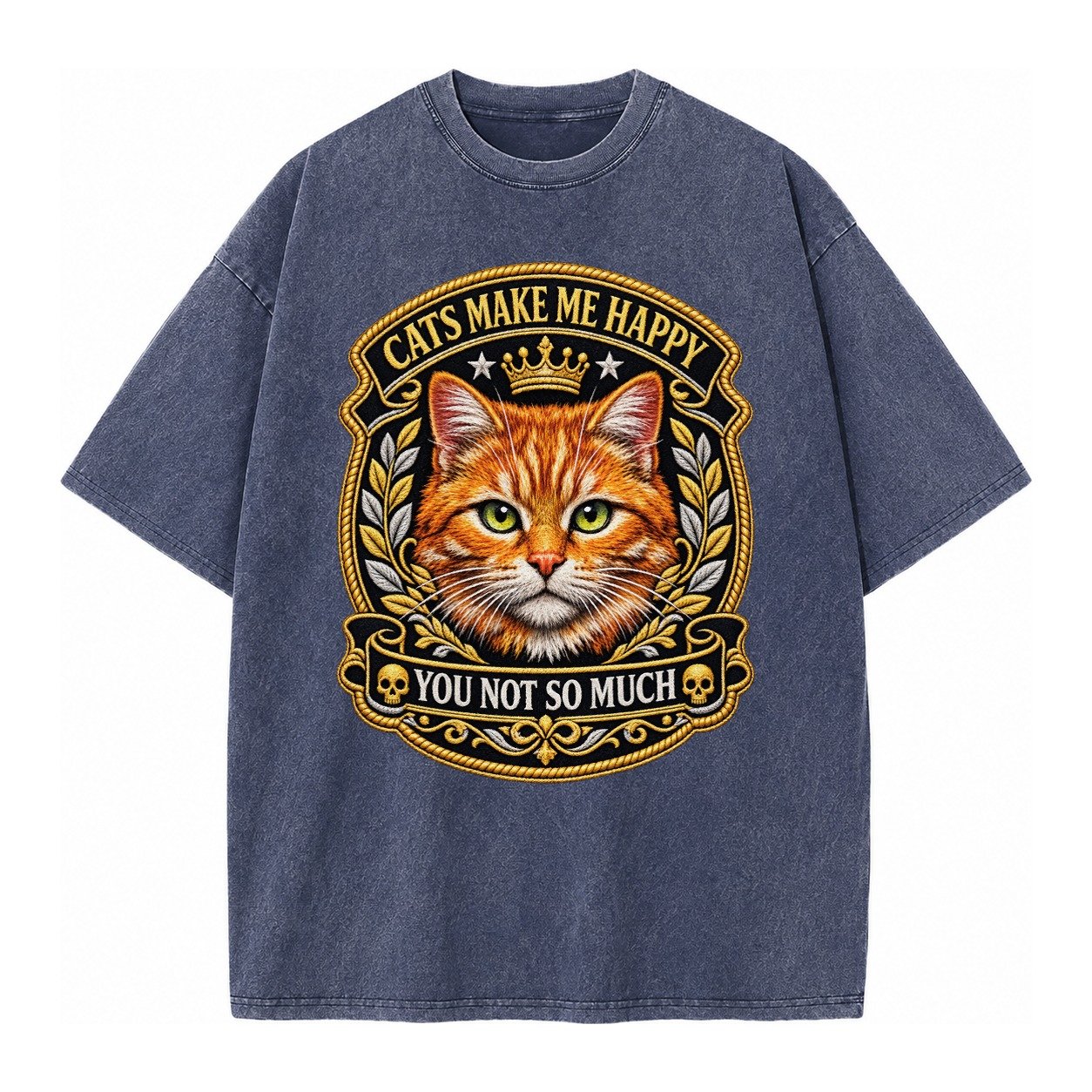 Cats Make Me Happy You Not So Much Cat Face In Orange Cat Pr Vintage T-shirt – Blue