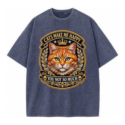 Cats Make Me Happy You Not So Much Cat Face In Orange Cat Pr Vintage T-shirt – Blue