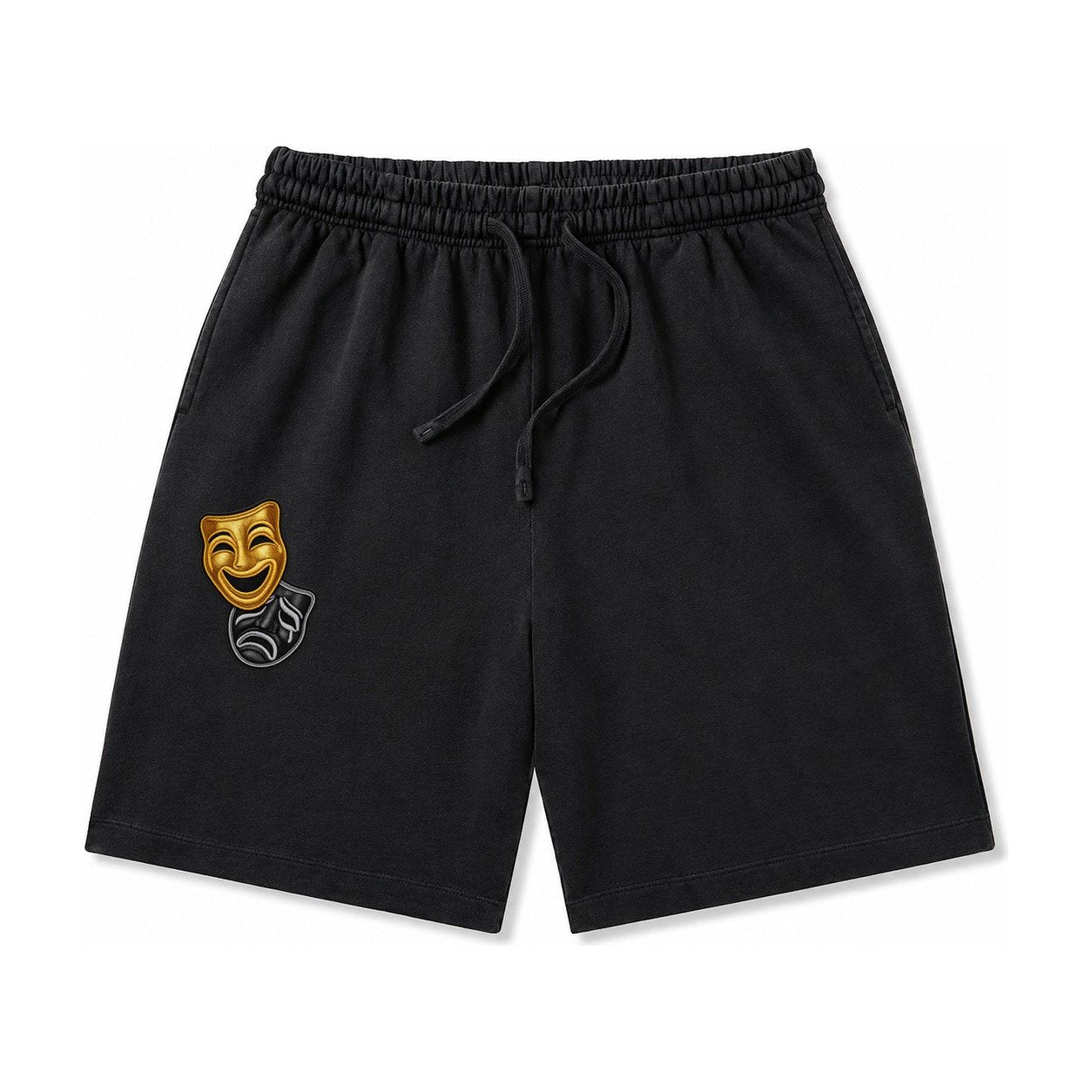 Broadway Masks Comedy Tragedy Masks In Gold And Black Theate Washed Shorts – Black