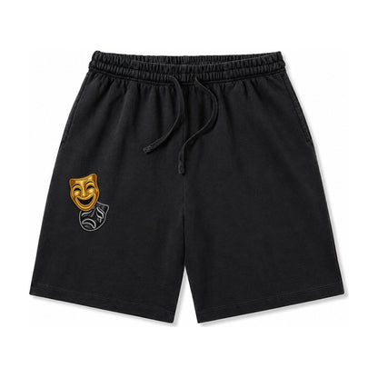 Broadway Masks Comedy Tragedy Masks In Gold And Black Theate Washed Shorts – Black