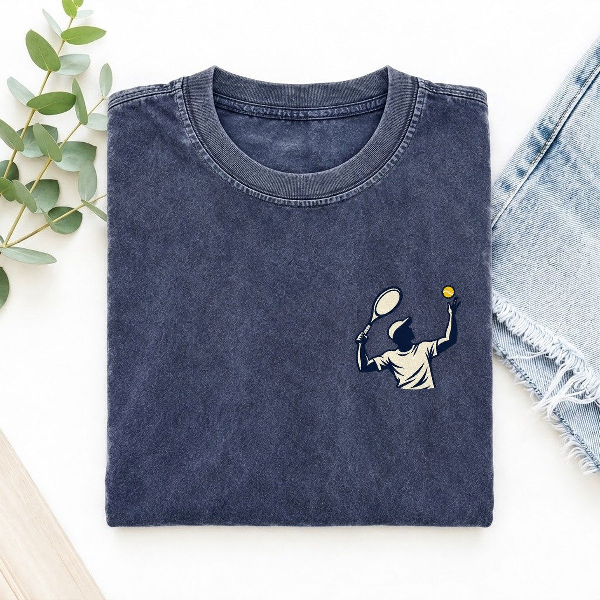Tennis Serve Left Chest Vintage T-shirt – Blue