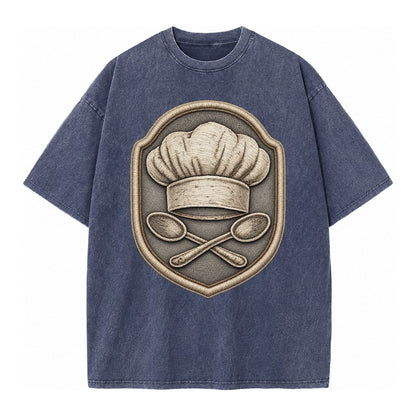 Cooking Chef Hat Toque Blanche With Crossed Spoons In Vintage T-shirt – Blue