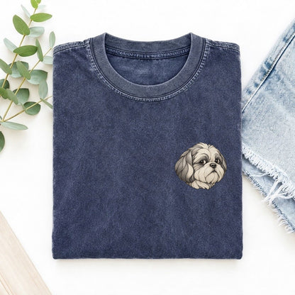 Shih Tzu Side Glance Keepsake Emblem Left Chest Vintage T-shirt – Blue