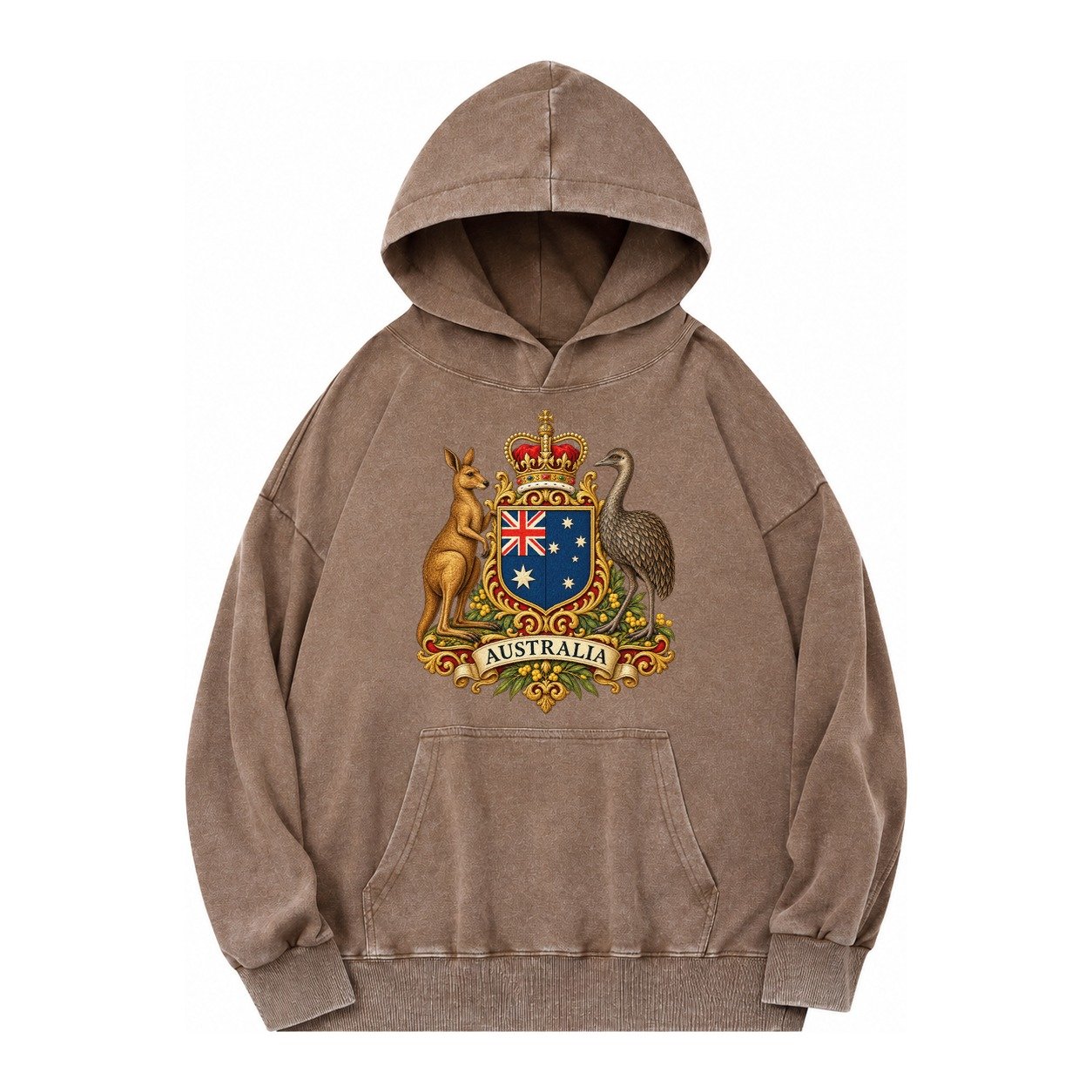 Heritage Coat Badge Vintage Washed Hoodie – Brown