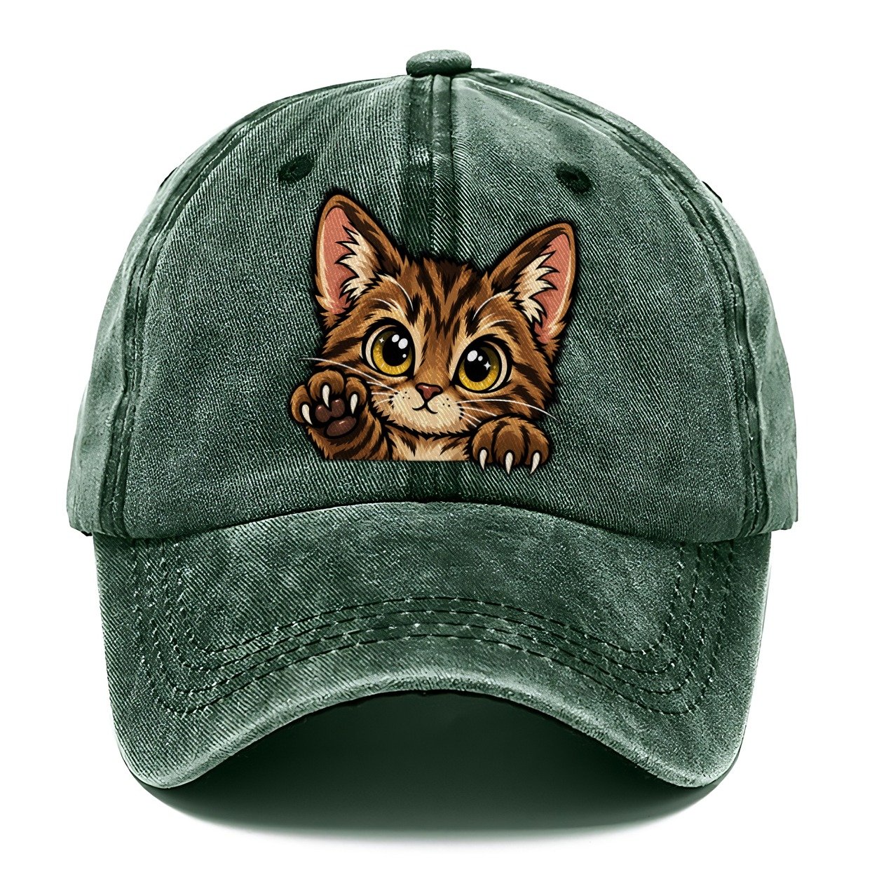 Tabby Kitten Paw Up Peeking Cats Classic Cap – Forest Mist