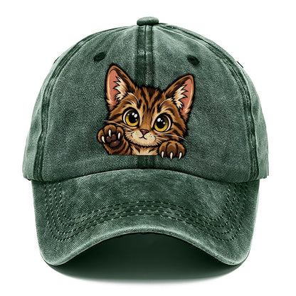 Tabby Kitten Paw Up Peeking Cats Classic Cap – Forest Mist