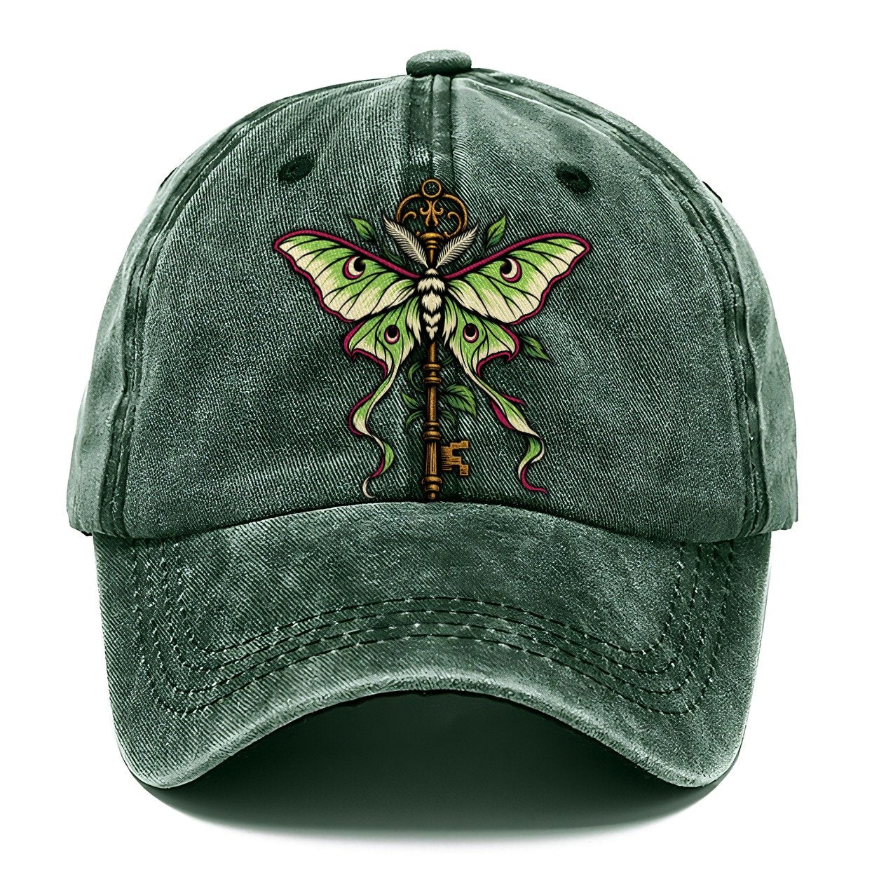 Luna Moth Over An Iron Key Witch Magic Classic Cap – Forest Mist
