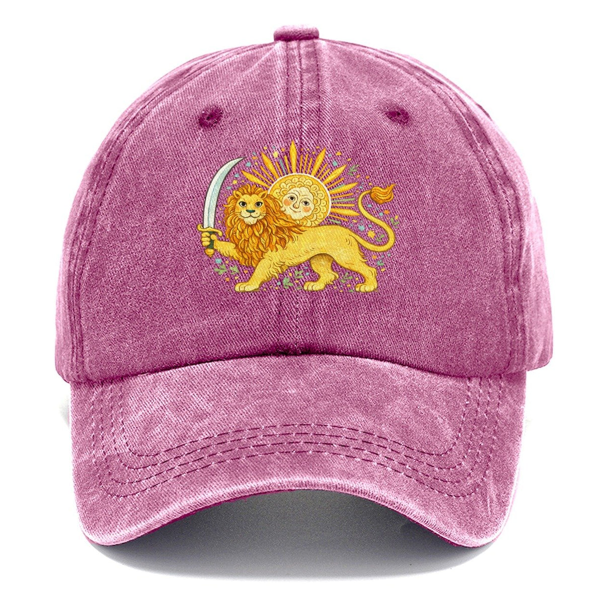 Sword-Wielding Lion Sun Emblem Classic Cap – Dusty Rose
