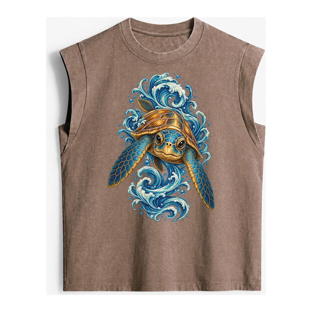 Ornate Sea Turtle Vintage Washed Tank – Brown