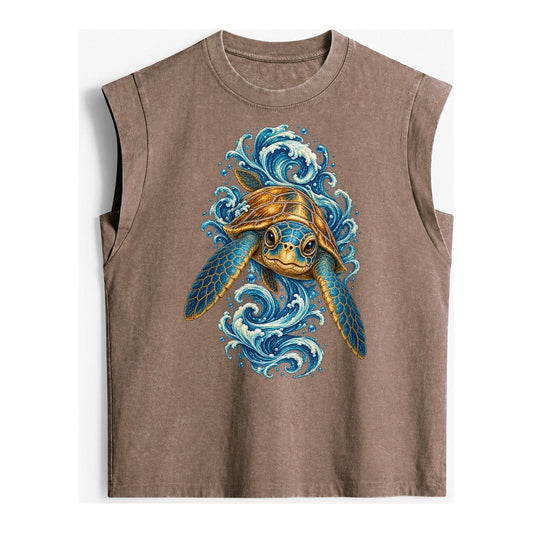 Ornate Sea Turtle Vintage Washed Tank – Brown