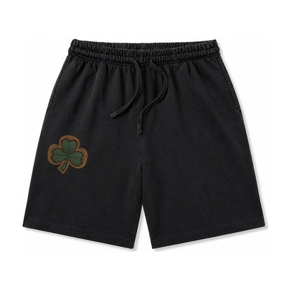 Shamrock Three Leaf Clover With Celtic Border Design Washed Shorts – Black
