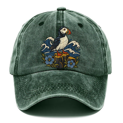 Causeway Coast Puffin And Flax Flowers Uk Culture Heritage Classic Cap – Forest Mist