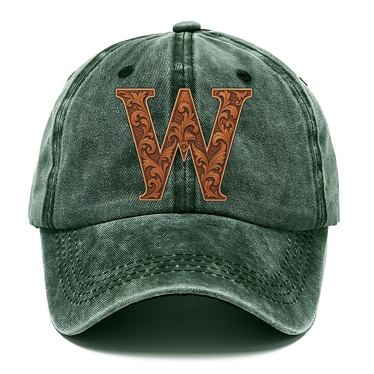 Tooled Leather W Monogram Classic Cap – Forest Mist