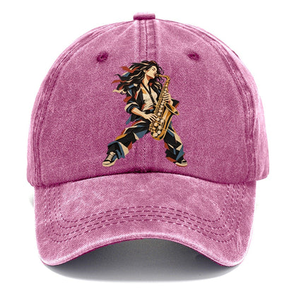 Saxophone Woman Paper Collage Classic Cap – Dusty Rose