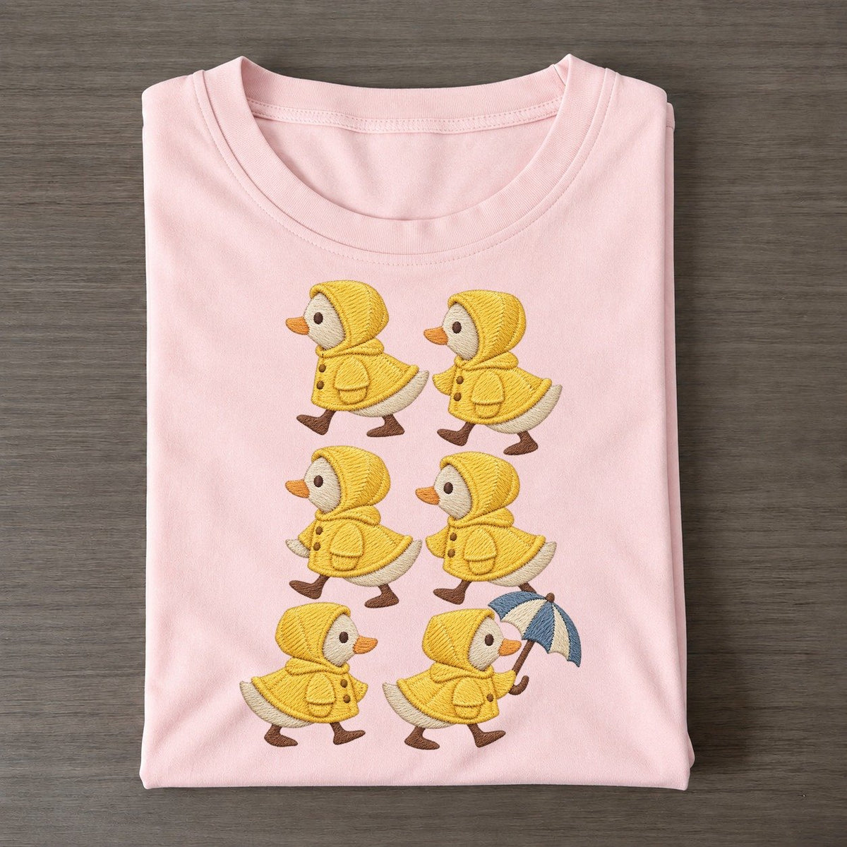 Ducks In Raincoats Single File Classic T-shirt – Pink
