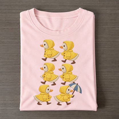 Ducks In Raincoats Single File Classic T-shirt – Pink