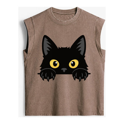 Black Cat Vintage Washed Tank – Brown