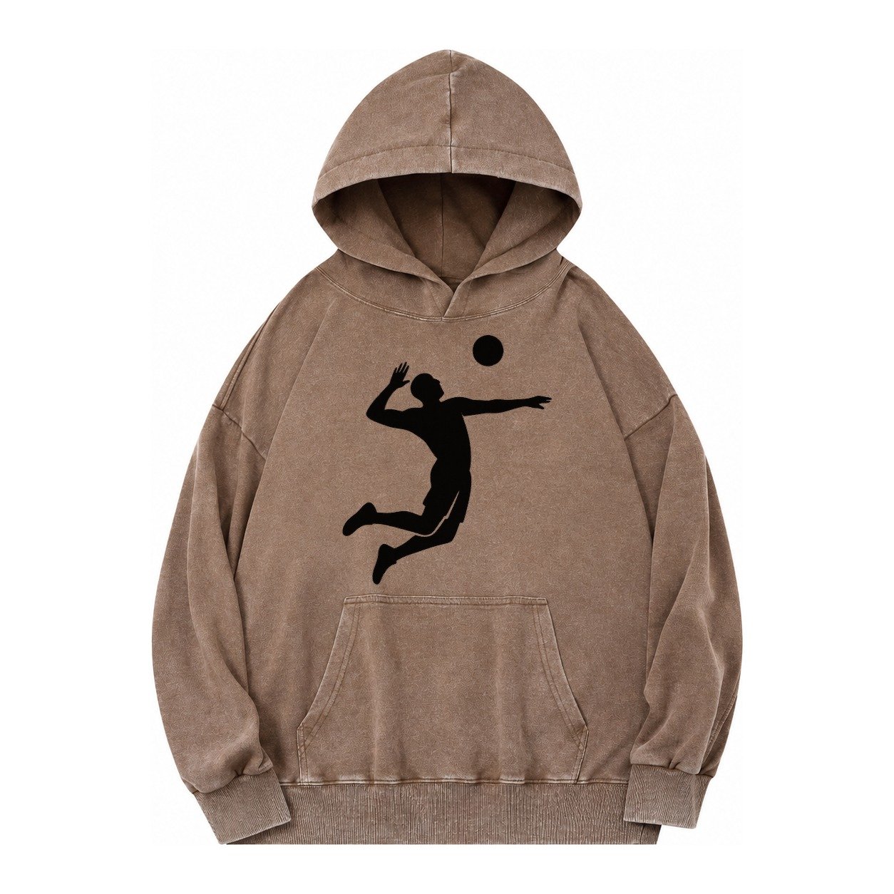 Volleyball Player Spiking Ball Vintage Washed Hoodie – Brown