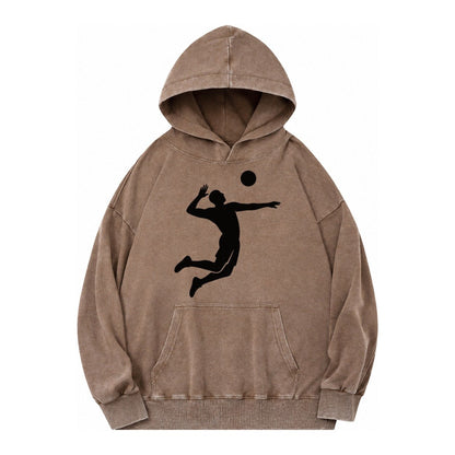 Volleyball Player Spiking Ball Vintage Washed Hoodie – Brown