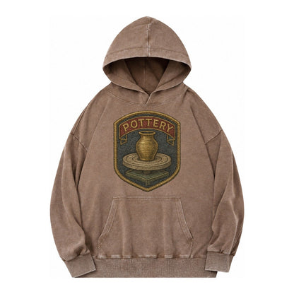 Pottery Wheel Vintage Washed Hoodie – Brown